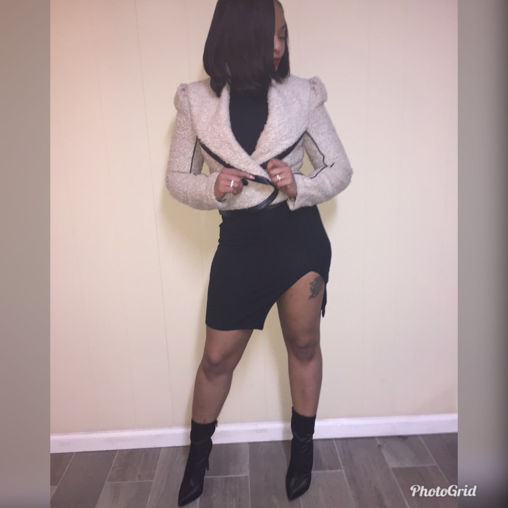 Bebe Jacket!! Oatmeal color w/ black trim